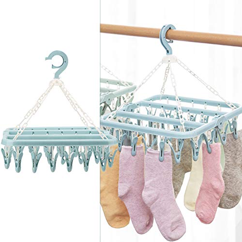 Entatial Underwear Hanger, Laundry Hanger, with 32 Clips Saving Space Laundry Hanger for Baby Clothes Socks(Blue)