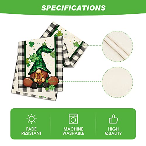 Artoid Mode Buffalo Plaid Shamrock Gnome St. Patrick's Day Table Runner, Seasonal Spring Holiday Kitchen Dining Table Decoration for Indoor Outdoor Home Party Decor 13 x 72 Inch