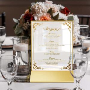 Prime Designs Gold 5x7 Picture Frame, Acrylic Sign Holder 5x7 with Gold Border for Restaurant, Gold Table Number Holders, Gold Frames 5x7, Clear Card Holder, Wedding Table Numbers, Double Sided Picture Frames, Vertical or Horizontal Anniversary Card holde