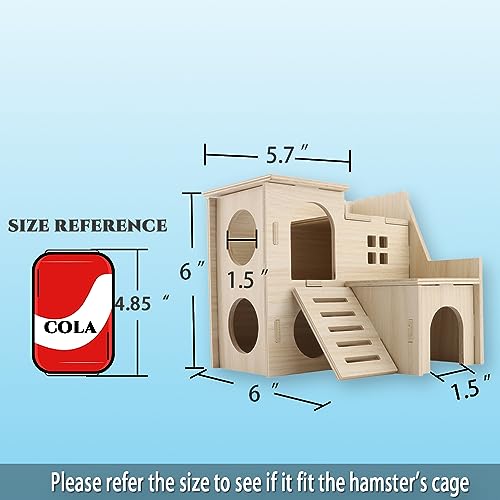 Tiny Hamster Maze Wood House Fun Slide House Double-Decker Hut for Dwarf Gerbil Mouse Mice Rat Small Animals(Only for Small Hamster)