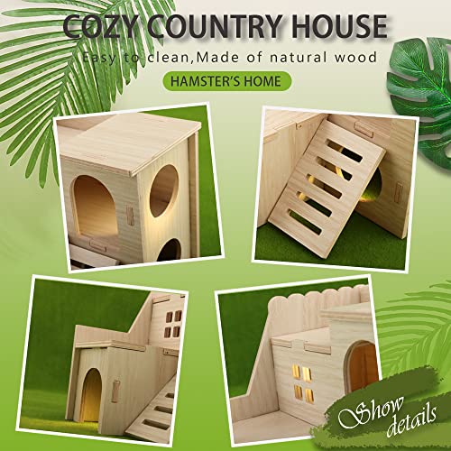 Tiny Hamster Maze Wood House Fun Slide House Double-Decker Hut for Dwarf Gerbil Mouse Mice Rat Small Animals(Only for Small Hamster)