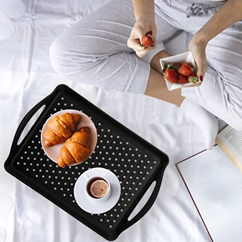 TOPZEA 2 Pack Non Slip Serving Tray with Handle, Plastic Cafeteria Tray Fast Food Serving Tray, School Lunch Tray Rectangular Server Tray for Breakfast on Bed, Coffee Table, Car, Black