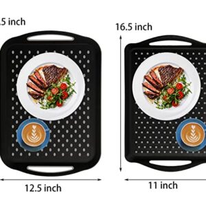 TOPZEA 2 Pack Non Slip Serving Tray with Handle, Plastic Cafeteria Tray Fast Food Serving Tray, School Lunch Tray Rectangular Server Tray for Breakfast on Bed, Coffee Table, Car, Black
