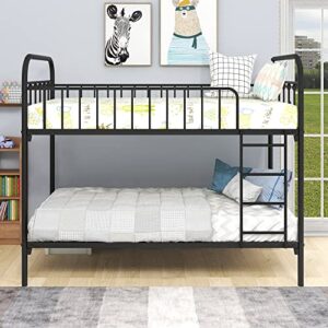 jurmerry metal bunk bed twin over twin beds with sturdy guard rail & ladder, space-saving design/noise free/no box spring needed,black