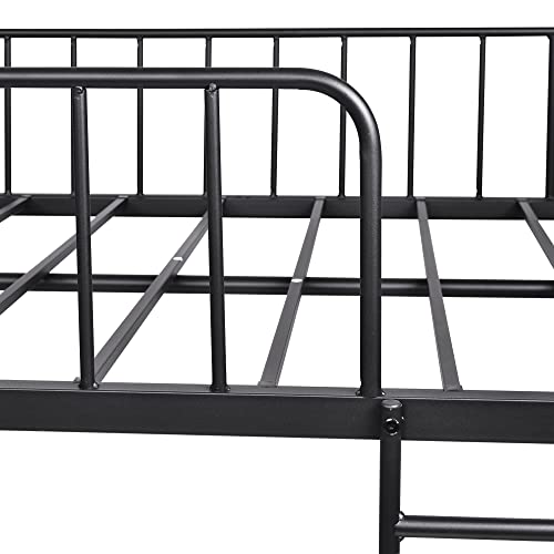 JURMERRY Metal Bunk Bed Twin Over Twin Beds with Sturdy Guard Rail & Ladder, Space-Saving Design/Noise Free/No Box Spring Needed,Black