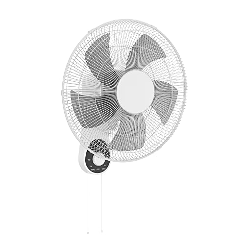 Delvit Wall Mount Fan, 16 inch Wall Fan with 5 Blades,3 Speeds, 90° Oscillating Adjustable Tilt, ETL Certified for Bedroom Office Warehouse Workshop Patio and Basement,white.