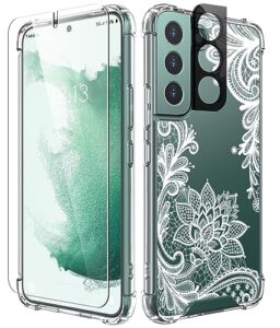 cutebe [3 in 1 cute clear case for samsung galaxy s22 6.1 inch 2022 released, shockproof series protective cover with screen protector and camera lens protector for women, girls