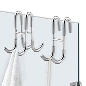 eofjruc shower door hooks - 2 pack towel hooks for bathroom frameless glass shower door, stainless steel rack hooks for hanging towel, bathrobe, squeegee (silver)