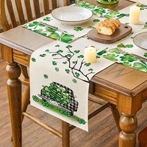 Artoid Mode Lucky Shamrock Truck St. Patrick's Day Table Runner, Seasonal Spring Holiday Kitchen Dining Table Decoration for Indoor Outdoor Home Party Decor 13 x 72 Inch
