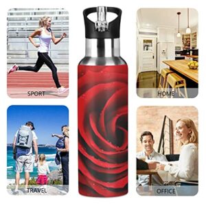 xigua Beautiful Romantic Red Rose Flower Stainless Steel Water Bottle with Straw Lid 22 oz,Thermo Mug,Metal Canteen,Double Wall Vacuum Insulated Leak Proof,Keep Liquids Hot or Cold