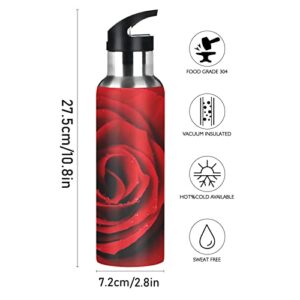 xigua Beautiful Romantic Red Rose Flower Stainless Steel Water Bottle with Straw Lid 22 oz,Thermo Mug,Metal Canteen,Double Wall Vacuum Insulated Leak Proof,Keep Liquids Hot or Cold