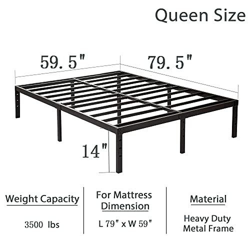 Mombinus 14 Inches Tall Queen Metal Platform Bed Frame/Heavy Duty Steel Slat Support/Noise Free/Easy Assembly/No Box Spring Needed Black