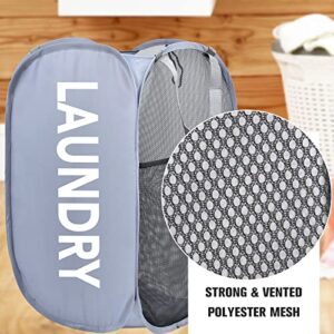 PASHOP Pop-Up Laundry Hampers, Collapsible Strong Mesh Popup Laundry Hamper with Durable Handles Folding Pop-up Clothes Laundry Basket (2pcs/Black+Grey)