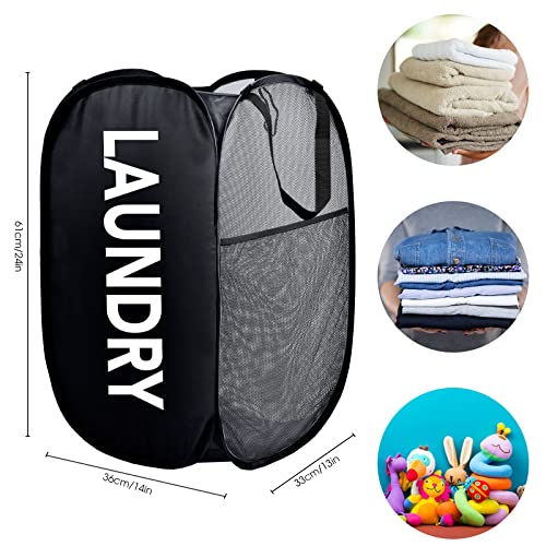 PASHOP Pop-Up Laundry Hampers, Collapsible Strong Mesh Popup Laundry Hamper with Durable Handles Folding Pop-up Clothes Laundry Basket (2pcs/Black+Grey)