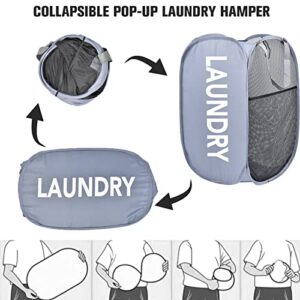 PASHOP Pop-Up Laundry Hampers, Collapsible Strong Mesh Popup Laundry Hamper with Durable Handles Folding Pop-up Clothes Laundry Basket (2pcs/Black+Grey)