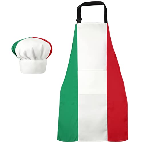 SATINIOR womens Chef Italian Plaid Stripes Gingham Solid Baking Fabric Cooking Home Kitchen Apron Hat, Red,white, Green, Large