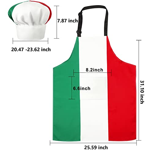 SATINIOR womens Chef Italian Plaid Stripes Gingham Solid Baking Fabric Cooking Home Kitchen Apron Hat, Red,white, Green, Large