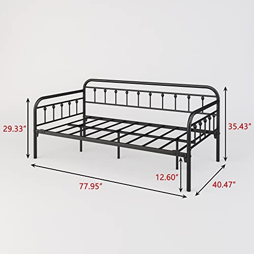 BOFENG Metal Daybed Frame Twin,Black Sofa Bed for Living Room Guest Room,Heavy Duty Steel Slats Support Platform Furniture,Platform Bed Frame with Storage No Box Spring Needed,Noise Free