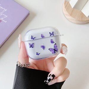 ztofera compatible with apple airpods 3 case, anti-scratch clear cute butterfly pattern protective case lightweight shockproof tpu bumper cover for airpods 3 - purple