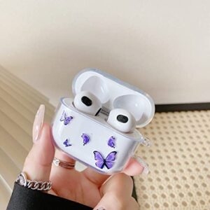 ZTOFERA Compatible with Apple Airpods 3 Case, Anti-Scratch Clear Cute Butterfly Pattern Protective Case Lightweight Shockproof TPU Bumper Cover for Airpods 3 - Purple