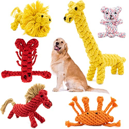 Starnova Dog Rope Toys for Aggressive Chewers 6 Pack – Tough Teething Chew Toys for Puppy – Interactive Dog Animal Rope Toys – Cute Heavy Duty Bundle Set for Small, Medium, Large Breed Dogs