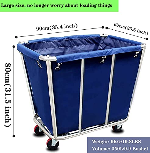 XIJIXILI Laundry Cart with Wheels Commercial 10 Bushel Heavy Duty Laundry Basket Trucks Cart, Oversized Stainless Steel Laundry Cart with Waterproof Oxford Cloth 260 LBS Weight for Hotels and Hospital