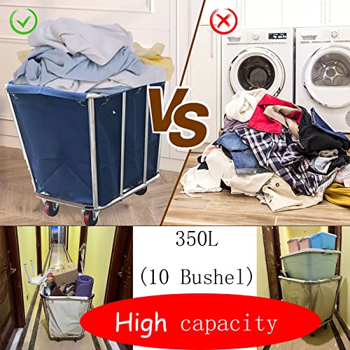 XIJIXILI Laundry Cart with Wheels Commercial 10 Bushel Heavy Duty Laundry Basket Trucks Cart, Oversized Stainless Steel Laundry Cart with Waterproof Oxford Cloth 260 LBS Weight for Hotels and Hospital