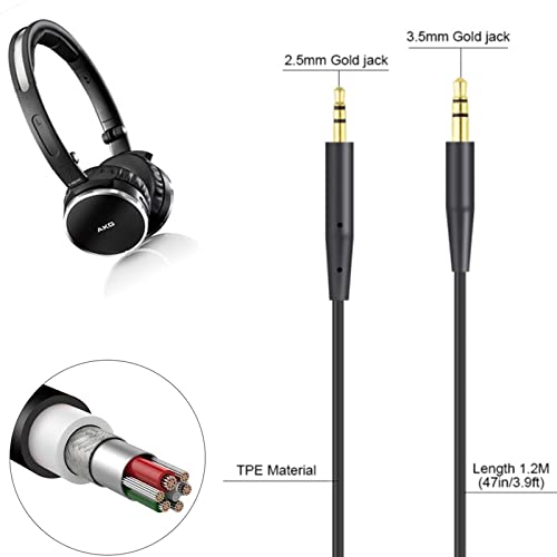 Aquelo K490NC Replacement 2.5 to 3.5mm Audio Cable AUX Cord Compatible with AKG K545 Y45 Y50 Y55 Y45BT Y50BT Wireless Headphones (Black), 140CM/4.6FT