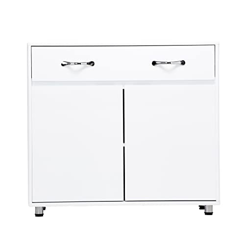 Recaceik Kitchen Buffet Storage Cabinet, Sideboard Cabinet with 2 Doors & 1 Large Drawers Modern Simple Wood Buffets & Sideboards for Dining Room Kitchen Entryway Console Side Tables (White)