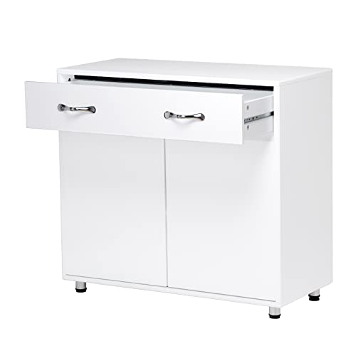 Recaceik Kitchen Buffet Storage Cabinet, Sideboard Cabinet with 2 Doors & 1 Large Drawers Modern Simple Wood Buffets & Sideboards for Dining Room Kitchen Entryway Console Side Tables (White)