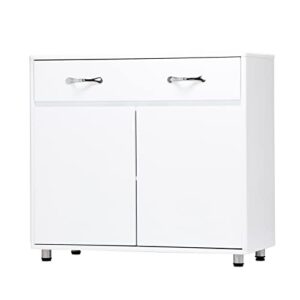 Recaceik Kitchen Buffet Storage Cabinet, Sideboard Cabinet with 2 Doors & 1 Large Drawers Modern Simple Wood Buffets & Sideboards for Dining Room Kitchen Entryway Console Side Tables (White)