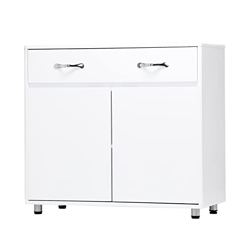 Recaceik Kitchen Buffet Storage Cabinet, Sideboard Cabinet with 2 Doors & 1 Large Drawers Modern Simple Wood Buffets & Sideboards for Dining Room Kitchen Entryway Console Side Tables (White)