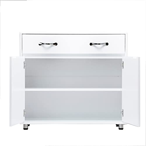 Recaceik Kitchen Buffet Storage Cabinet, Sideboard Cabinet with 2 Doors & 1 Large Drawers Modern Simple Wood Buffets & Sideboards for Dining Room Kitchen Entryway Console Side Tables (White)