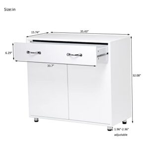 Recaceik Kitchen Buffet Storage Cabinet, Sideboard Cabinet with 2 Doors & 1 Large Drawers Modern Simple Wood Buffets & Sideboards for Dining Room Kitchen Entryway Console Side Tables (White)