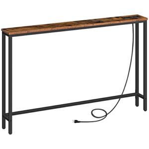 hoobro skinny console table with power outlets and usb ports, table with charging station, narrow sofa table, behind couch table, for entryway, hallway, foyer, rustic brown bf15xg01g1