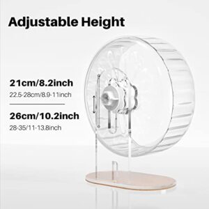 Bucatstate Hamster Exercise Wheel Super-Silent with Adjustable Base Dual-Bearing Cage Accessories Quiet Spinning Running Wheel for Dwarf Syrian Hamster Gerbils and Other Small Animals