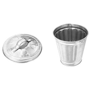 stobok 1pc mini trash can, desktop pail metal wastebasket garbage can flower pot metal bin with lid for bathroom bedroom home office kitchen patio dorm, 9x9. 5cm