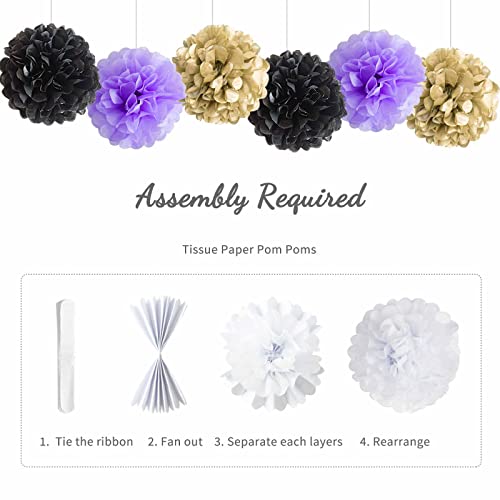 ANSOMO Black Purple and Gold Happy Birthday Party Decorations Balloons Décor Supplies Women Men Boys Girls 16th 20th 25th 30th 35th 40th 45th 50th 60th 70th