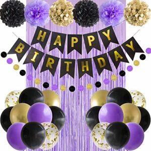 ansomo black purple and gold happy birthday party decorations balloons décor supplies women men boys girls 16th 20th 25th 30th 35th 40th 45th 50th 60th 70th