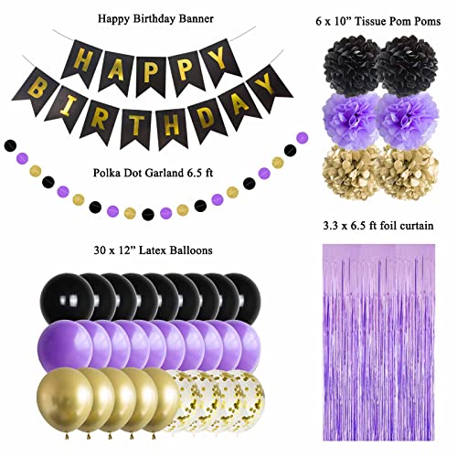 ANSOMO Black Purple and Gold Happy Birthday Party Decorations Balloons Décor Supplies Women Men Boys Girls 16th 20th 25th 30th 35th 40th 45th 50th 60th 70th