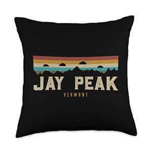 jay peak vermont vintage apparel & gifts shop jay peak vintage mountains hiking camping vermont retro throw pillow, 18x18, multicolor