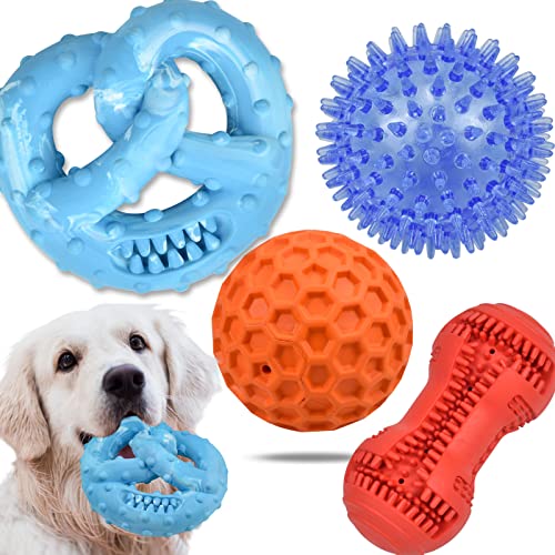 Ousiya Dog Chew Toys Aggressive Chewers - Puppy Teething Chew Toy Extra Durable Dog Toys for Small Medium Large Breeds Include Squeaky Balls Teeth Brush Rubber Chew Toys Interactive Play