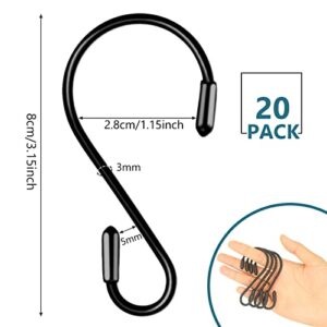 Mzekgxm 20 Pack 3.15 Inch S Hooks Stainless Steel Hanging Hooks Heavy Duty S Hooks for Hanging Kitchenware, Pots, Pans, Plants, Clothes, Towels in Kitchen, Bathroom, Closet, Garden (Black)