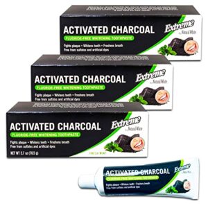 natural white activated charcoal toothpaste travel size 2.7 oz ~ 3 pack whitening activated charcoal toothpaste no fluoride fresh mint toothpaste travel size charcoal toothpaste