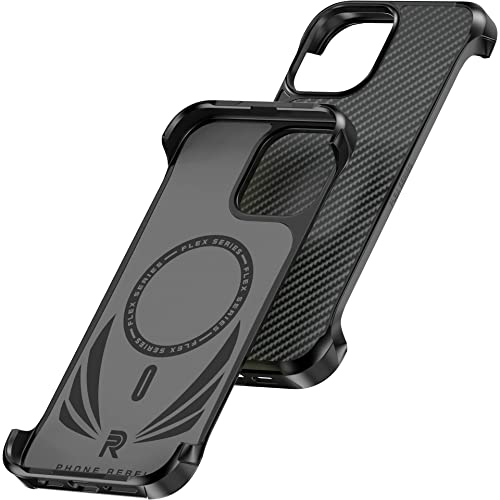 Phone REBEL iPhone 13 Pro Max Case [Flex Series] Exposed Sides for Comfort, Aramid Fiber, MagSafe Compatible, Protective Raised Corners, Slim Frameless Case for iPhone 13 Pro Max 6.7 2021 (Flex Black)