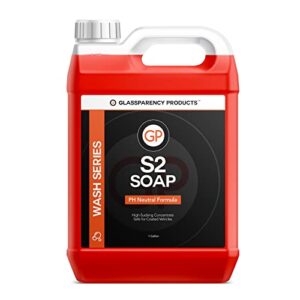 glassparency s2 soap (ph neutral) (1 gallon) safe on wax & ceramic coatings | high foam formula | concentrate for bucket, foam gun, or foam cannon
