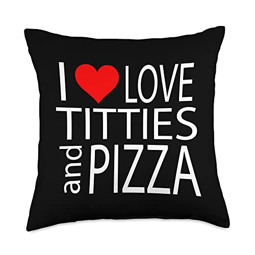 Pizza and Boobs by Bronson Summers I Love Titties and Pizza Funny Adult Design. Throw Pillow, 18x18, Multicolor