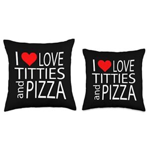 Pizza and Boobs by Bronson Summers I Love Titties and Pizza Funny Adult Design. Throw Pillow, 18x18, Multicolor