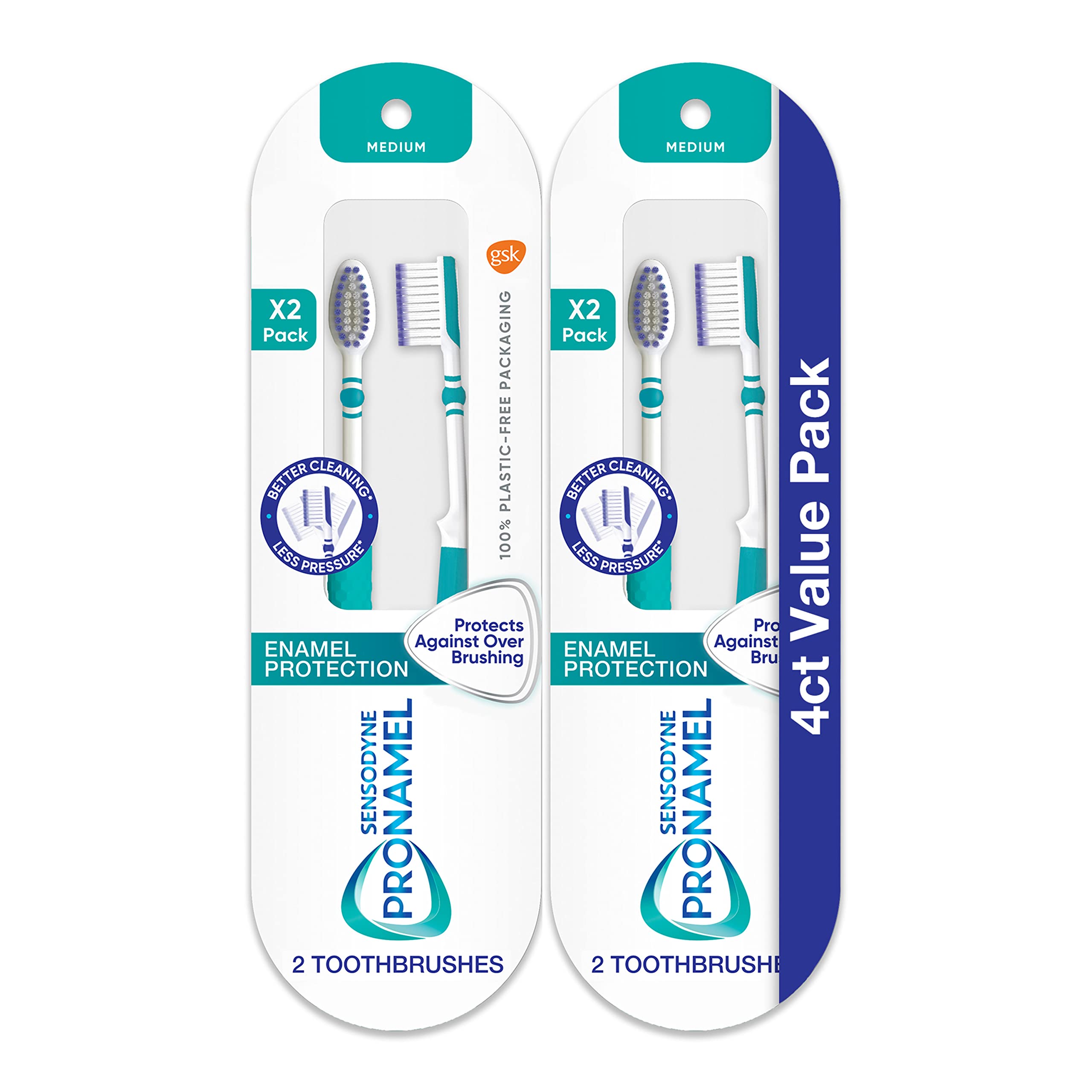 Sensodyne Pronamel Medium Toothbrush, Provides Tooth Enamel Protection and Cleans Better with Less Pressure - 4 Count