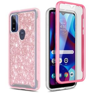 NZND Case for Motorola Moto G Pure, Moto G Play 2023/G Power 2022 with [Built-in Screen Protector], Full-Body Protective Shockproof Rugged Bumper Cover Durable Phone Case (Glitter Rose Gold)